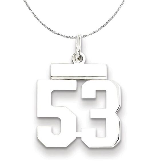 Silver, Athletic Collection, Small Polished Number 53 Necklace - 24 In - Picture 1 of 8